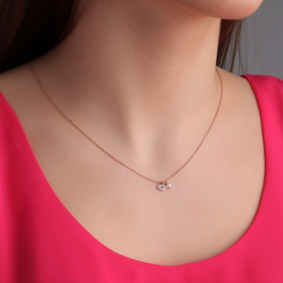 Necklace in silver 925 pink gold plated with black spinel - Simply Me
