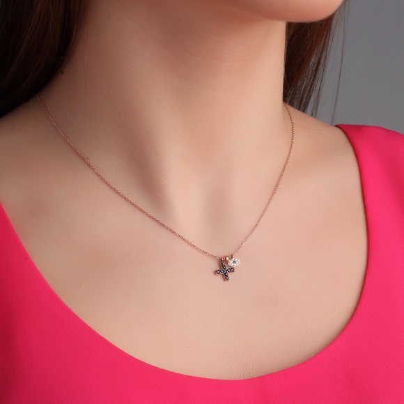 Necklace in silver 925 pink gold plated with black spinel - Simply Me