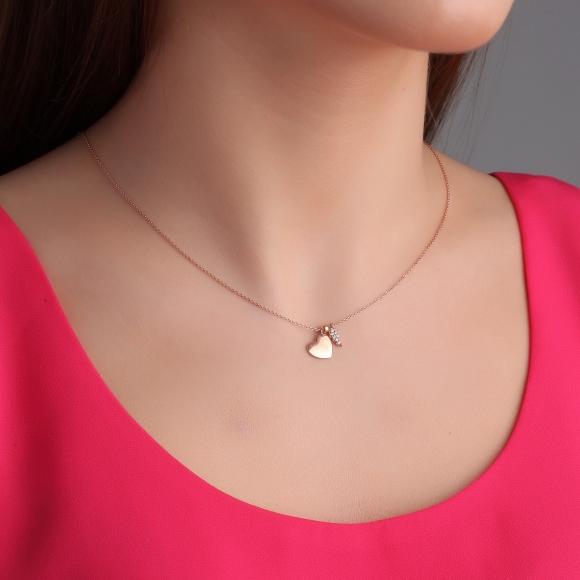 Necklace in silver 925 pink gold plated with white zirconia - Simply Me