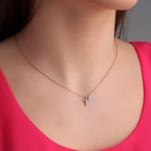 Necklace in silver 925 pink gold plated with white zirconia - Simply Me