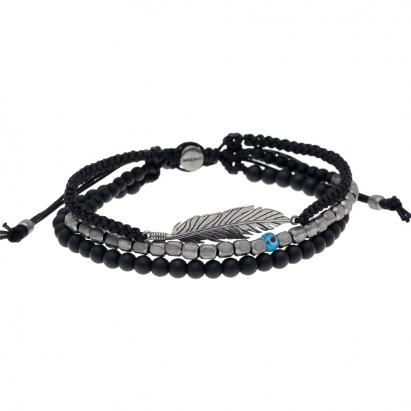 Cord bracelet in silver 925 black rhodium plated with onyx - My Man