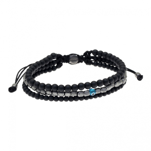 Cord bracelet in silver 925 black rhodium plated with onyx - My Man