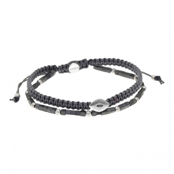 Cord bracelet in silver 925 rhodium plated with hematite - My Man