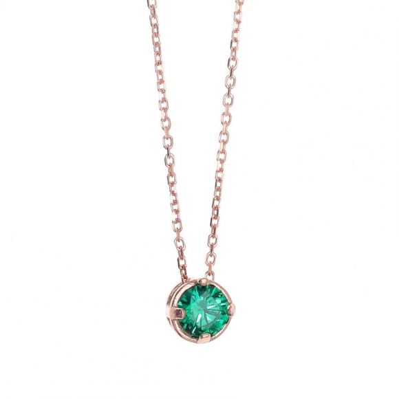 Necklace in silver 925 pink gold plated with green zirconia - Simply Me