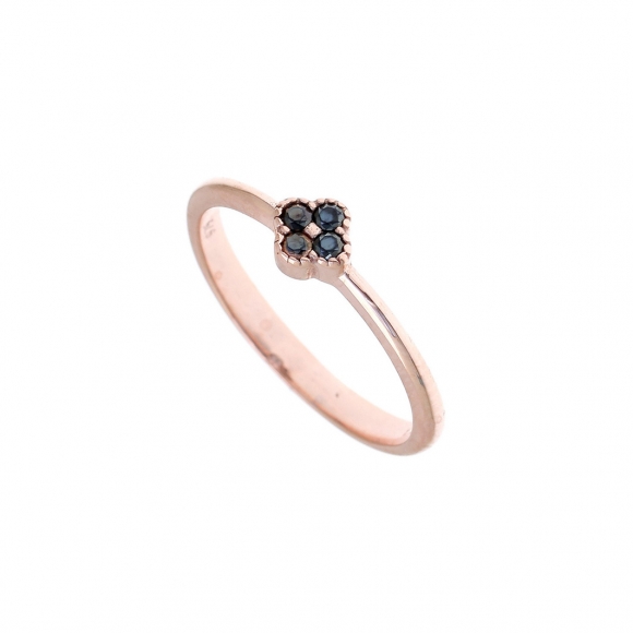 Ring silver 925 pink gold plated with black spinel - Simply Me