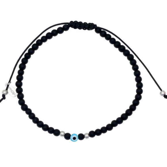 Cord bracelet in silver 925 rhodium plated with onyx - My Man