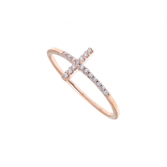 Ring in silver 925 pink gold plated with white zirconia - Simply Me