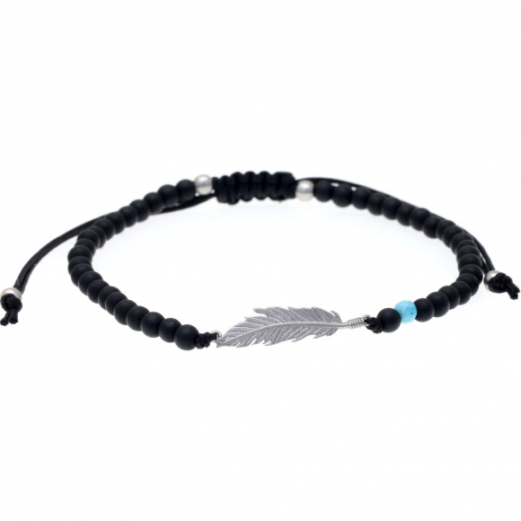 Bracelet silver 925 rhodium plated, with onyx and cord - My Man