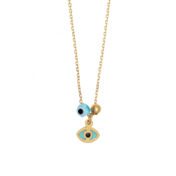 Necklace silver 925 gold plated, with enamel, evil eye and white zircon - Wish Luck