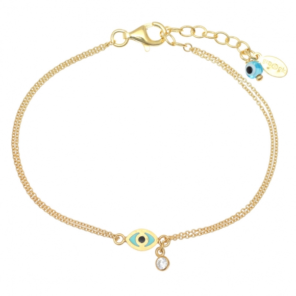 Bracelet silver 925 gold plated, with enamel, evil eye and white zircon - Wish Luck