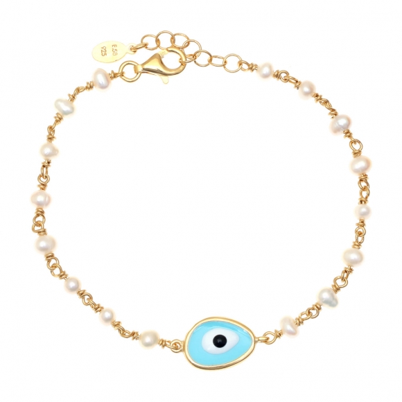 Bracelet silver 925 gold plated & with enamel evil eye - Wish Luck