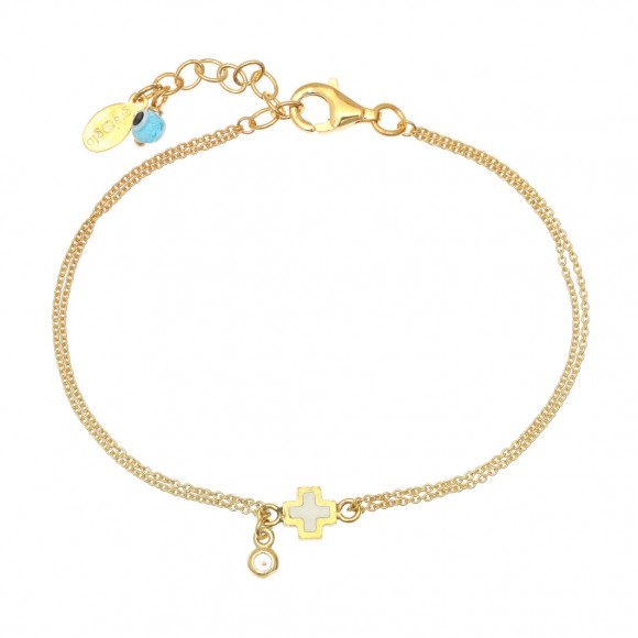 Bracelet silver 925 gold plated, with enamel, evil eye and white zircon - Wish Luck
