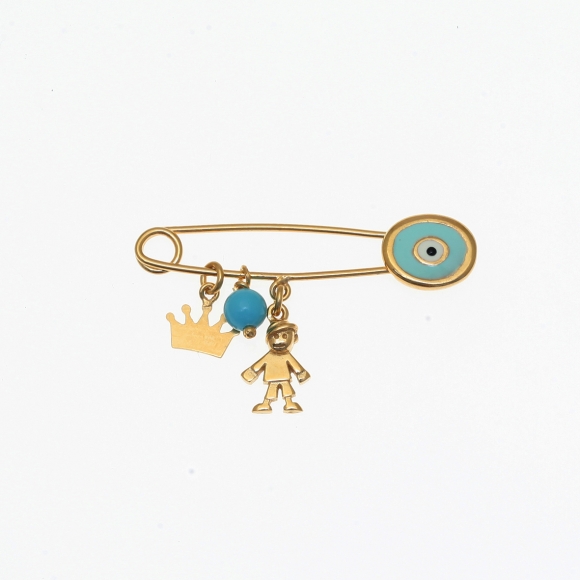 Pin in silver 925 yellow gold plated with hanging charms - Wish Luck