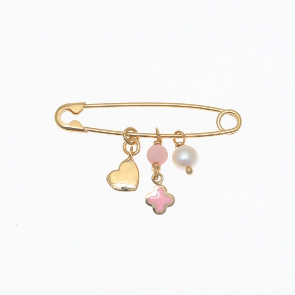 Pin in silver 925 yellow gold plated with hanging charms - Wish Luck