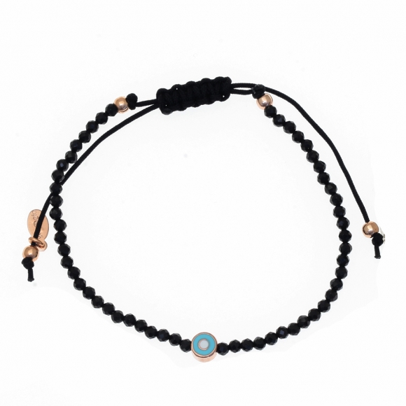 Bracelet silver 925 rose gold plated with enamel evil eye and cord - Wish Luck