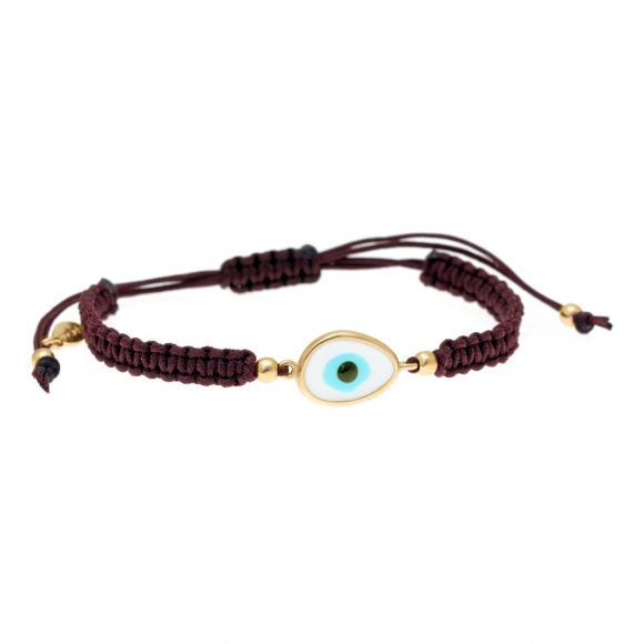 Bracelet silver 925 gold plated, with enamel evil eye and cord - Wish Luck