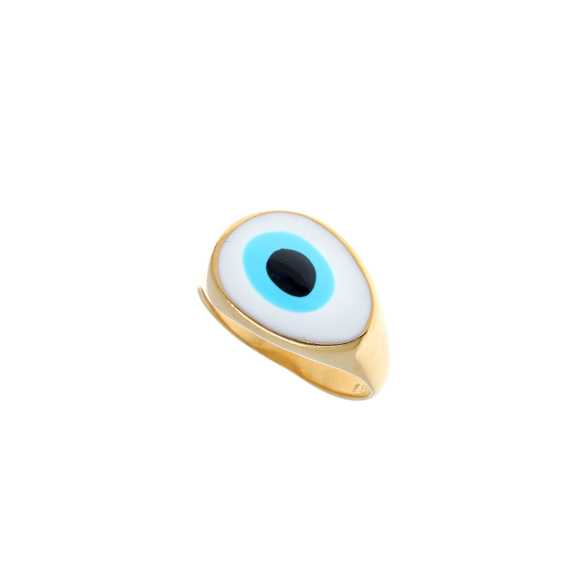 Δαχτυλίδι ασήμι 925 επιχρυσωμένο με μάτι από σμάλτο - Wish Luck