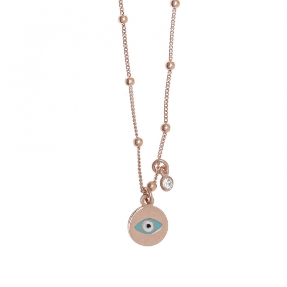 Necklace silver 925 pink gold plated with enamel and white zirconia - Color Me