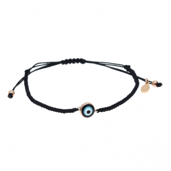 Bracelet silver 925 rose gold plated with enamel evil eye and cord - Wish Luck