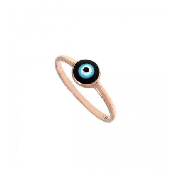 Ring silver 925 pink gold plated & with enamel evil eye - Wish Luck