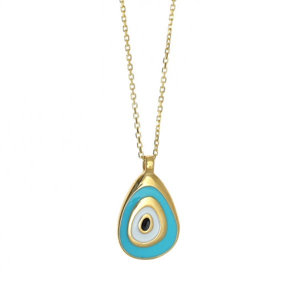 Necklace silver 925 yellow gold plated with enamel evil eye - Wish Luck