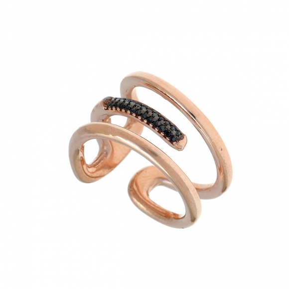 Ring silver 925 pink gold plated with black spinels - WANNA GLOW
