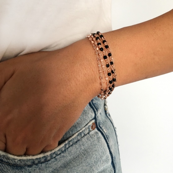 Bracelet silver 925 pink gold plated with onyx - Color Me