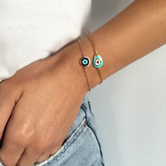 Bracelet silver 925 yellow gold plated with enamel evil eye - Wish Luck