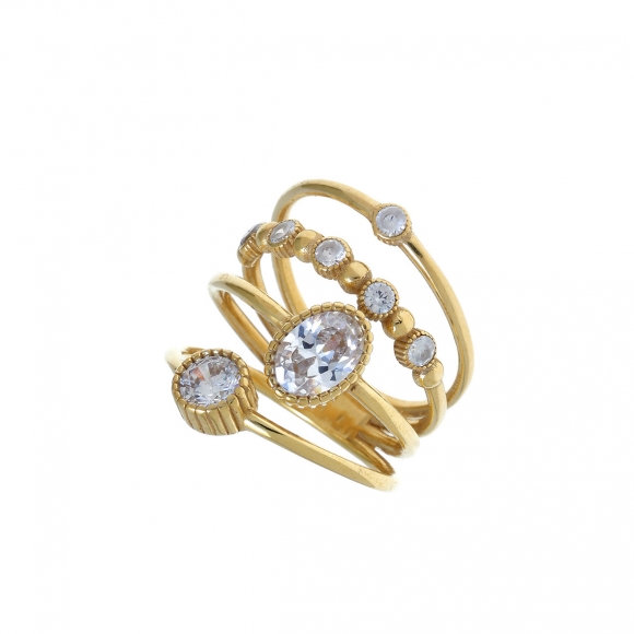 Ring silver 925 yellow gold plated with zirconia - Color Me