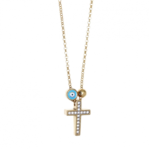 Necklace silver 925 gold plated with evil eye & white zirconia - Simply Me