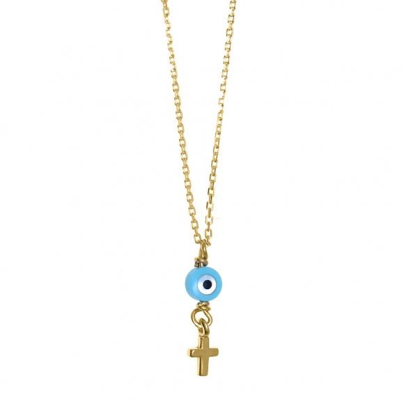 Necklace silver 925 yellow gold plated with evil eye - Simply Me