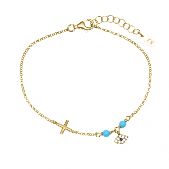 Bracelet in silver 925 gold plated with turquoise & zirconia - Simply Me