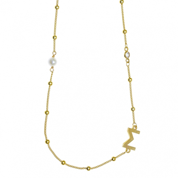 Necklace silver 925 yellow gold plated with white zirconia - Wish Luck