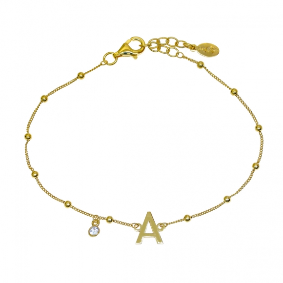Bracelet silver 925 yellow gold plated with white zirconia - Wish Luck