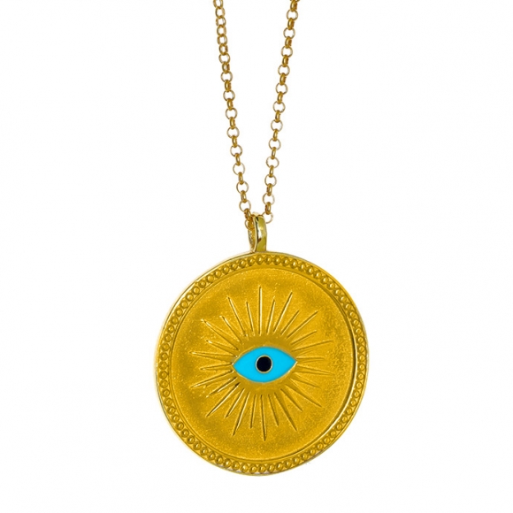 Necklace silver 925 yellow gold plated & with enamel evil eye - Wish Luck