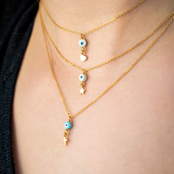 Necklace silver 925 yellow gold plated with evil eye - Simply Me