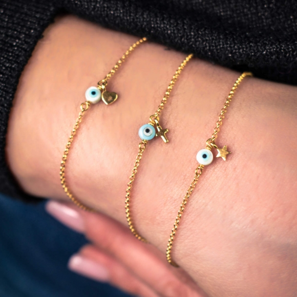 Bracelet silver 925 yellow gold plated with evil eye - Simply Me