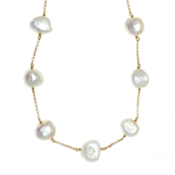 Necklase in silver 925 yellow gold plated with pearls - Color Me