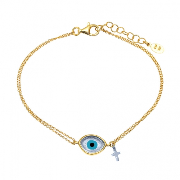 Bracelet silver 925 yellow gold plated with enamel evil eye - Wish Luck