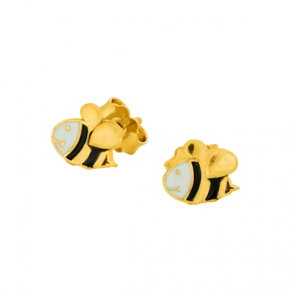 Earings silver 925 yellow gold plated with enamel - Wish Luck
