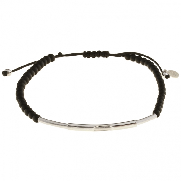 Bracelet silver 925 rhodium plated with onyx and cord - My Man