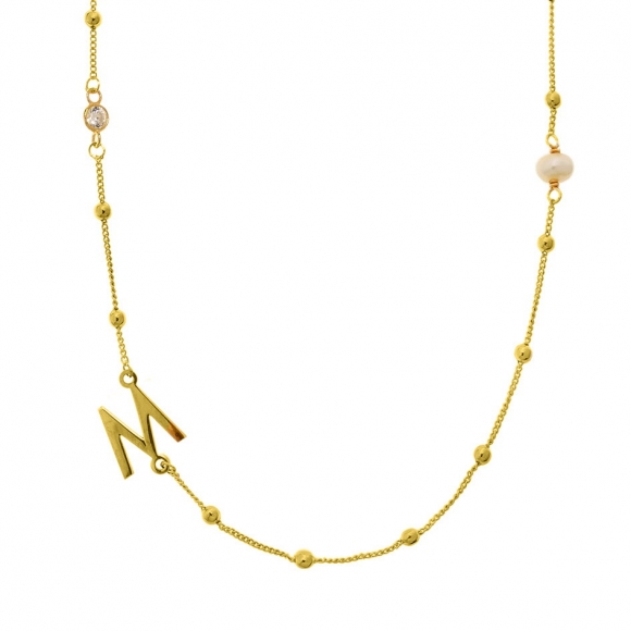 Necklace silver 925 yellow gold plated with white zirconia - Wish Luck