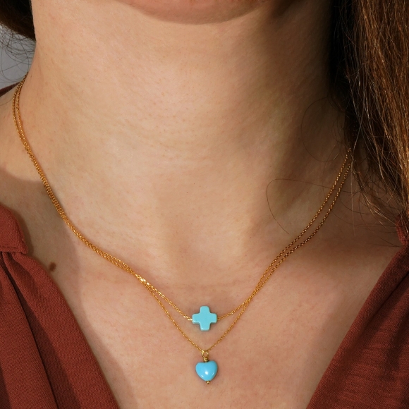Necklace in silver 925 yellow gold plated with turquoise - Simply Me