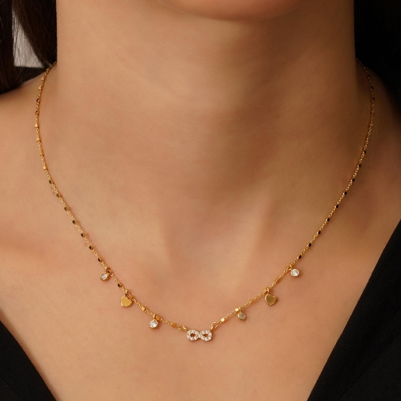 Necklace silver 925 yellow gold plated with zirconia - Simply Me