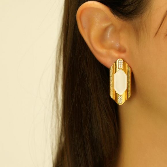 Earrings silver 925 yellow gold plated with zirconia and enamel - Vassia Kostara for GREGIO