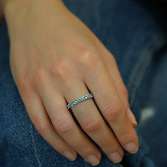 Ring silver 925 rhodium plated with turquoise - Color Me