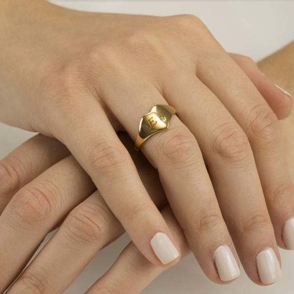 Ring silver 925 yellow gold plated with zirconia - Personalized