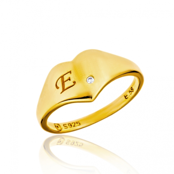 Ring silver 925 yellow gold plated with zirconia - Personalized