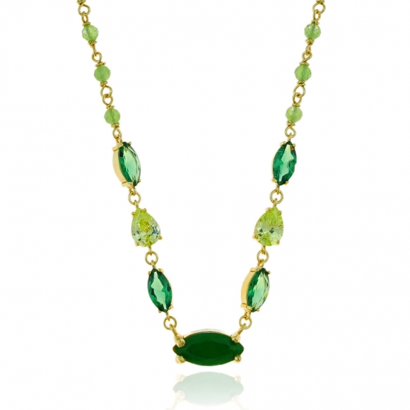 Necklace silver 925 yellow gold plated with green zirconia - Vassia Kostara for GREGIO