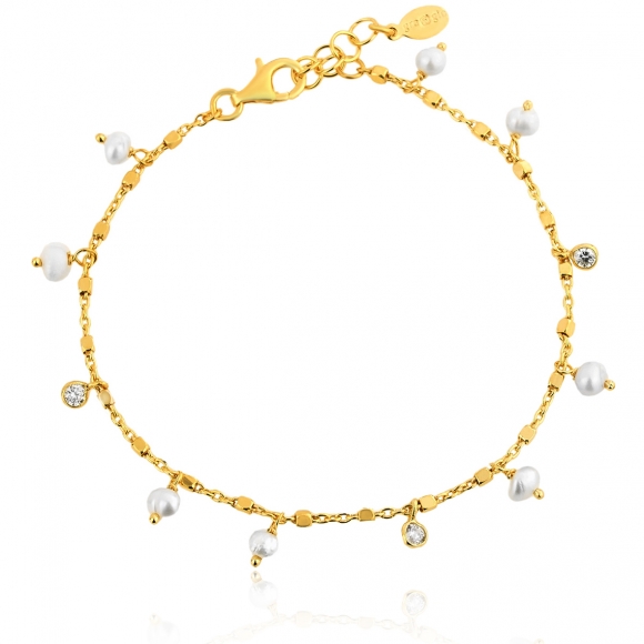 Bracelet silver 925 yellow gold plated with fresh water pearl and zirconia - Simply Me